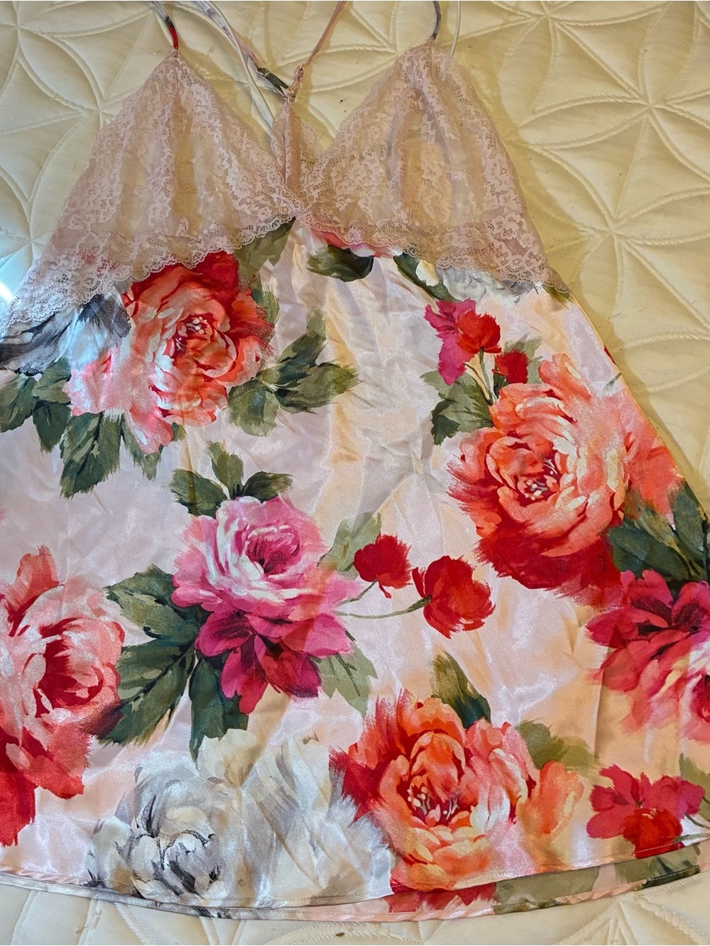 Floral Lace Satin Chemise Slip - Pink Floral - Picture 1 of 3